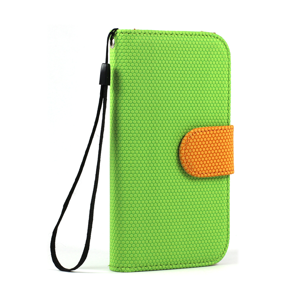 Samsung Galaxy S4 Anti-Slip Flip Leather WALLET Case with Stand (Green-Orange)